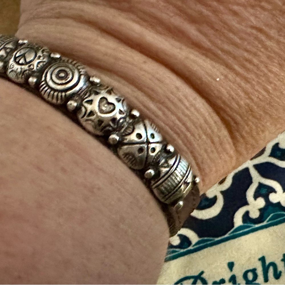 Brighton Silver Brown Leather Harmony Bandit Buckle Boho Conchos Bracelet’s